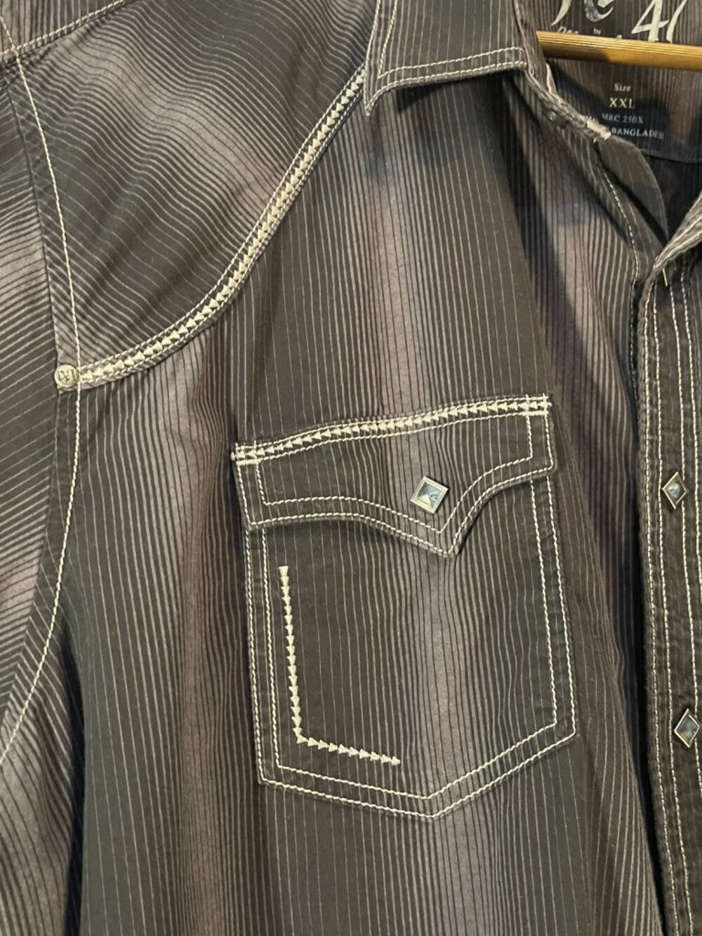 Men's XXL Rock 47 by WRANGLER Blk/Grey L/S Pearl Snap Contemporary Western Shirt - Picture 6 of 16